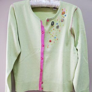 ie Relaxed Lime Cute Button And Ribbon Sweater